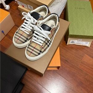 Burberry Beige and Black Checkered Sneakers